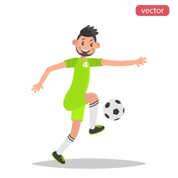 Jogador Futebol Atinge Cor Bola Ilustração Plana — Vetor de Stock