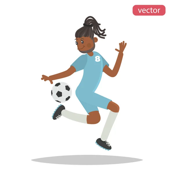 Football Joueur Frappe Couleur Ballon Illustration Plate — Image vectorielle