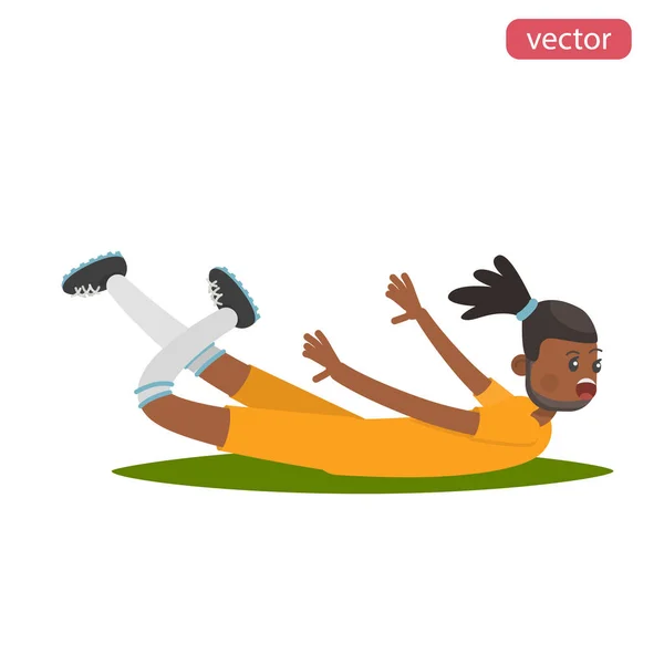 Feliz Futbolista Desliza Sobre Estómago Ilustración Plana Color — Vector de stock