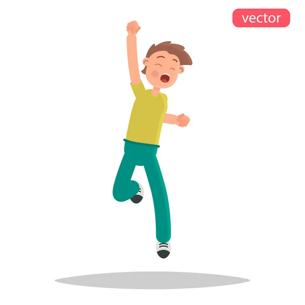 Feliz Joven Saltando Ilustración Plana Color — Vector de stock