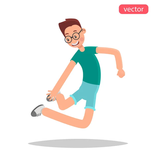 Feliz Joven Saltando Ilustración Plana Color — Vector de stock