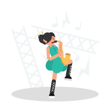 Müzisyen saksafon renk düz resimde çalış