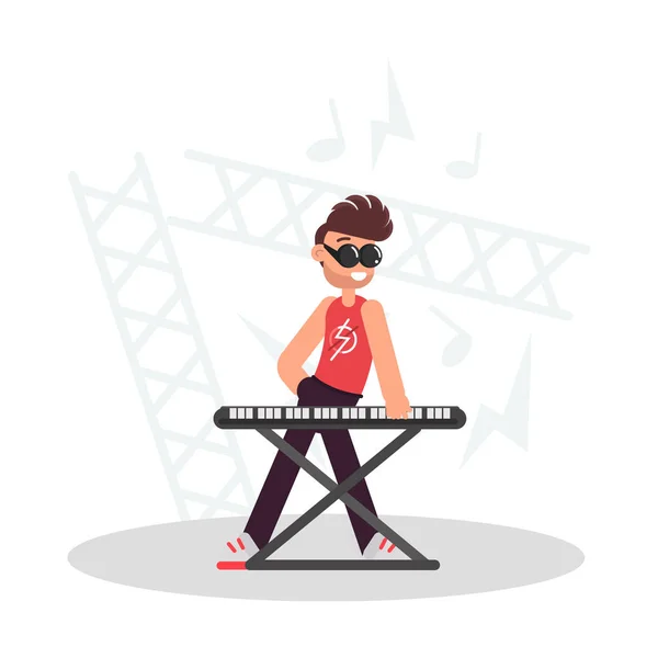 Musician Synthesizer Color Flat Illustration — Stock Vector