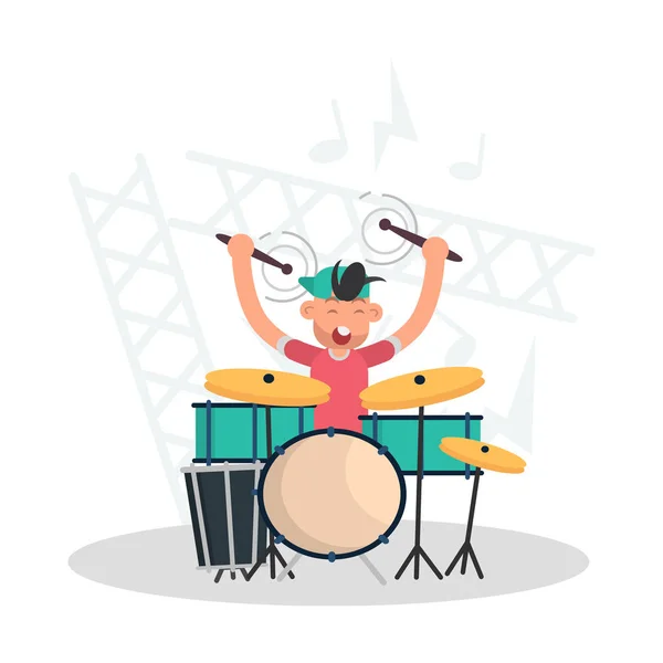 Musician Drum Set Color Flat Illustration — Stock Vector