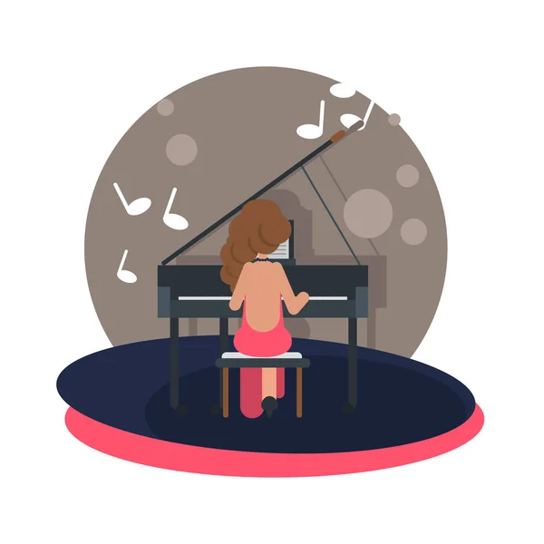 Girl Piano Stage Color Flat Illustration — Stock Vector