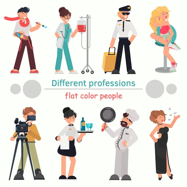 Gente Diferentes Profesiones Color Plana Ilustración Conjunto — Vector de stock