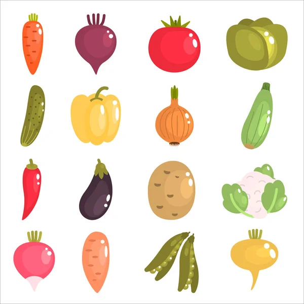 Farbe Flaches Gemüse Symbole Gesetzt — Stockvektor