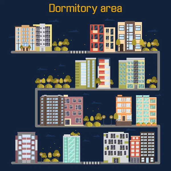 Ночное Время Общежитии Площадь Цвета Плоская Иллюстрация — стоковый вектор