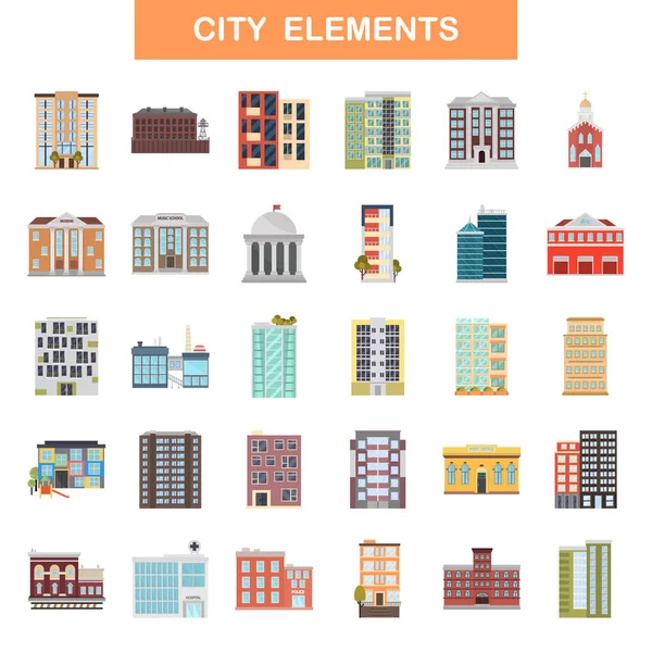 Различные Элементы Городской Инфраструктуры Цвет Плоские Иконки Набор — стоковый вектор
