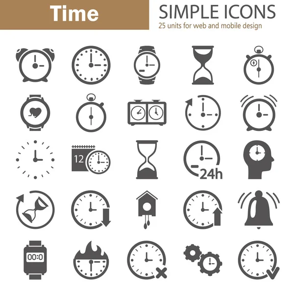 Ensemble Icônes Simples Temps Pour Web Conception Mobile — Image vectorielle