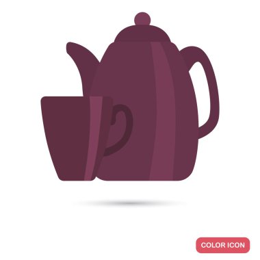 Seramik Çaydanlık ve bardak renkli düz simgeleri web ve mobil tasarım için