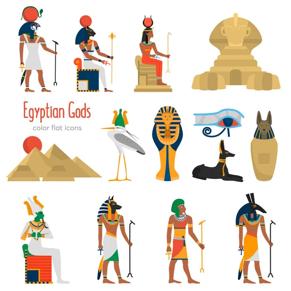 Egipto Dioses Religión Color Iconos Planos Conjunto Para Web Diseño — Archivo Imágenes Vectoriales