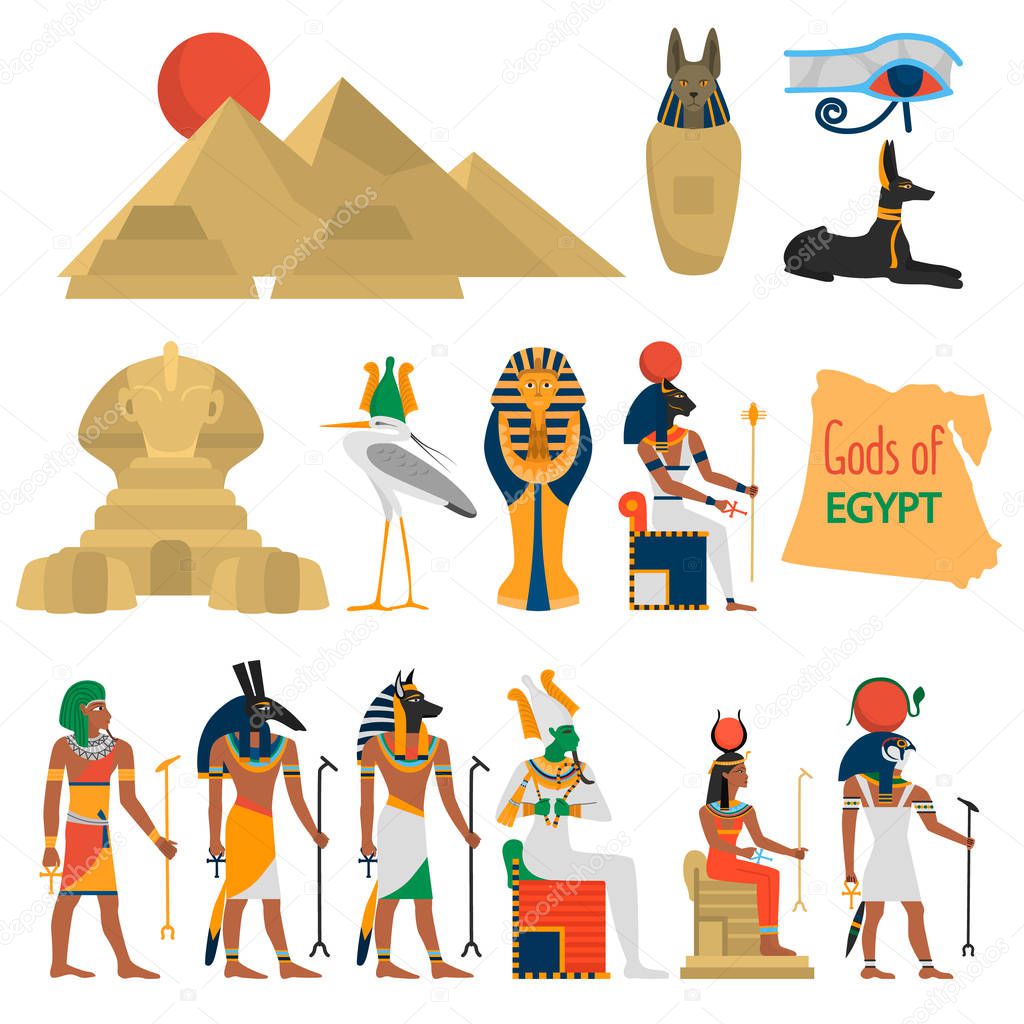 Egypt gods and religion color flat icons set for web and mobile design