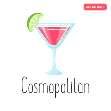 Kozmopolit alkol kokteyl renk düz simgesi