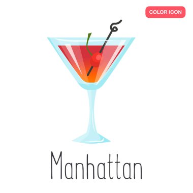 Manhattan alkol kokteyl renk düz simgesi