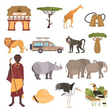 Afrika safari rengi düz Icons set
