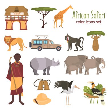 Afrika safari rengi düz Icons set