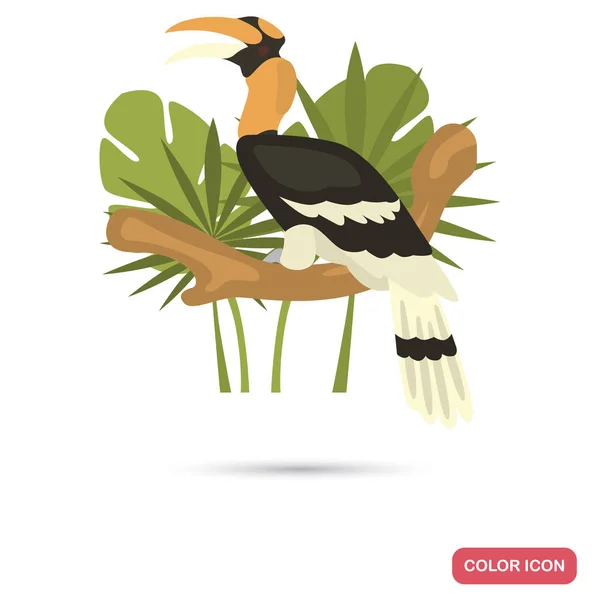 African Hornbill Bird Color Flat Icon — Stock Vector