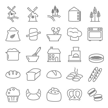 Icons set hattı buğday ve ekmek fırınları için