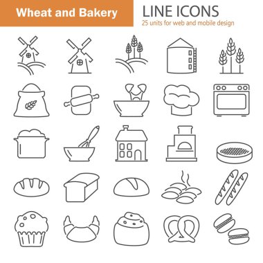 Icons set hattı buğday ve ekmek fırınları için