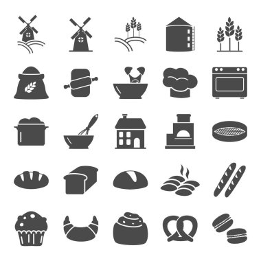 Buğday ve fırın basit Icons set