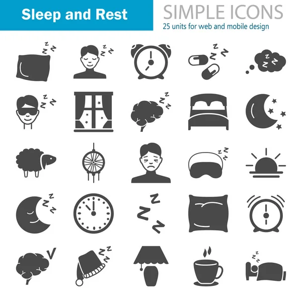 Sueño Descanso Conjunto Iconos Simples — Vector de stock