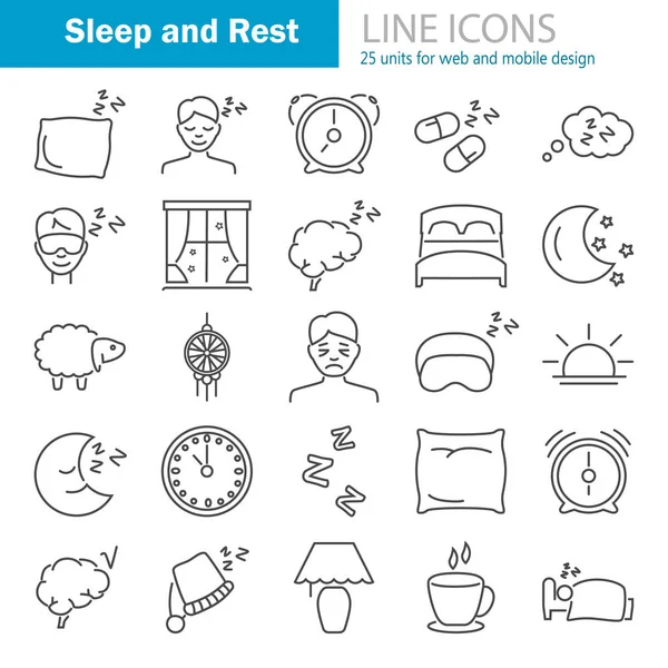 Conjunto Iconos Línea Sueño Descanso — Vector de stock