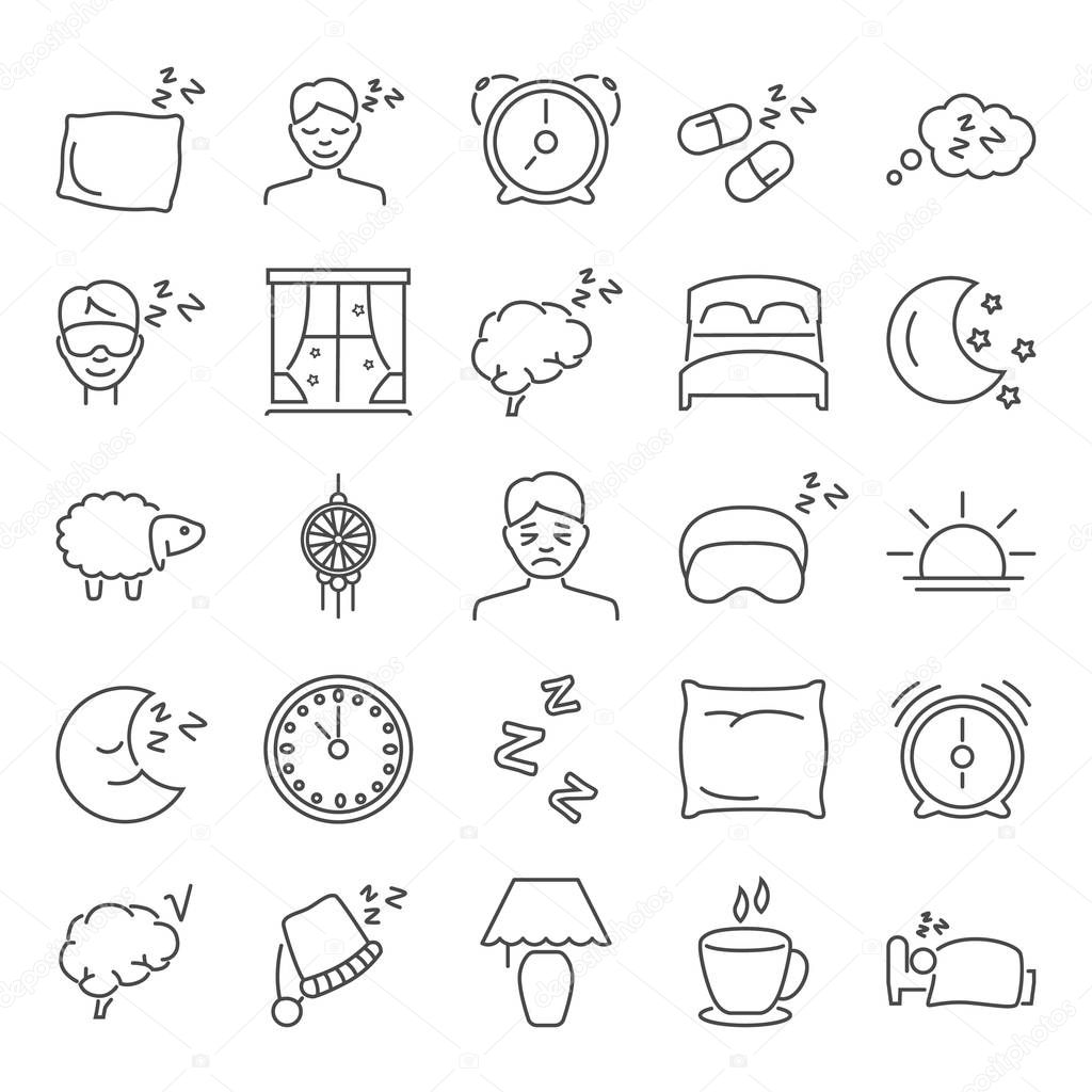 Dream and rest line icons set