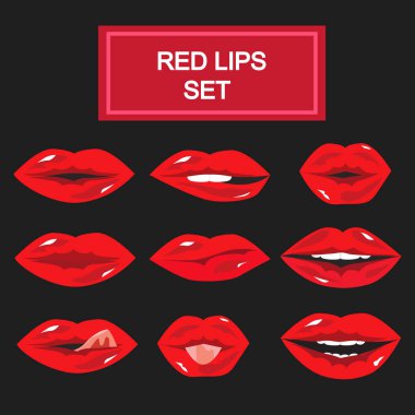 Siyah arka plan üzerine dokuz kırmızı dudakları ayarla