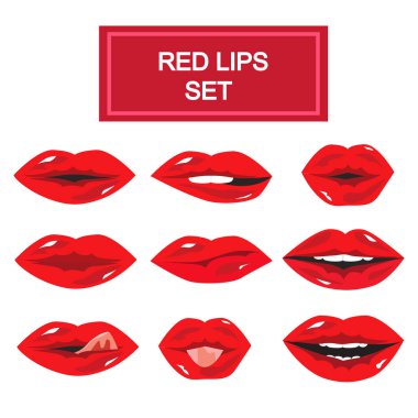Beyaz arka plan üzerinde dokuz kırmızı dudakları ayarla 