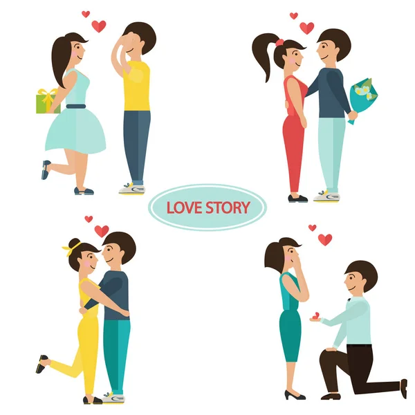 Uppsättning Kärlek Berättelse Ikoner Vit Bakgrund — Stock vektor
