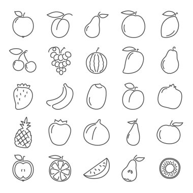 Beyaz arka plan üzerinde izole meyve satır Icons set