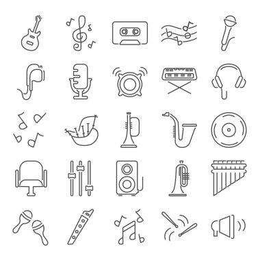 Müzik çizgi Icons set, beyaz arka plan üzerinde izole