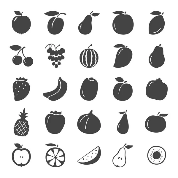 Früchte Einfache Symbole Gesetzt Isoliert Auf Weißem Hintergrund — Stockvektor