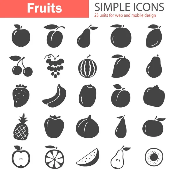 Frutta Semplice Set Icone Isolato Sfondo Bianco — Vettoriale Stock