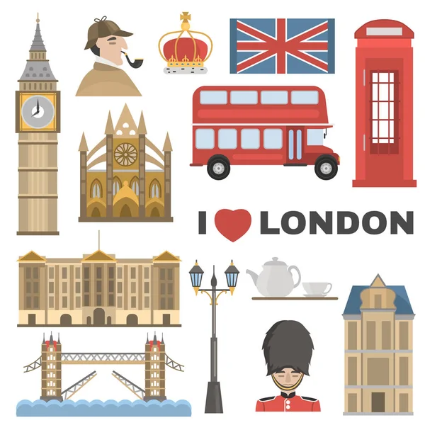 London Color Flat Icons Set Isoliert Auf Weißem Hintergrund — Stockvektor