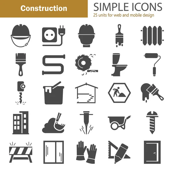 Conjunto Iconos Simples Construcción Para Diseño Web Móvil — Vector de stock