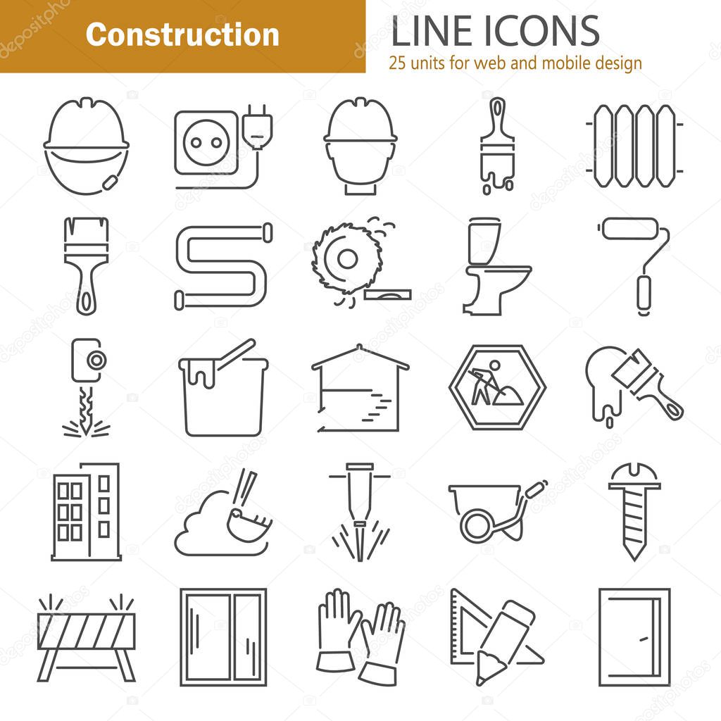 Construction line icons set for web and mobile design
