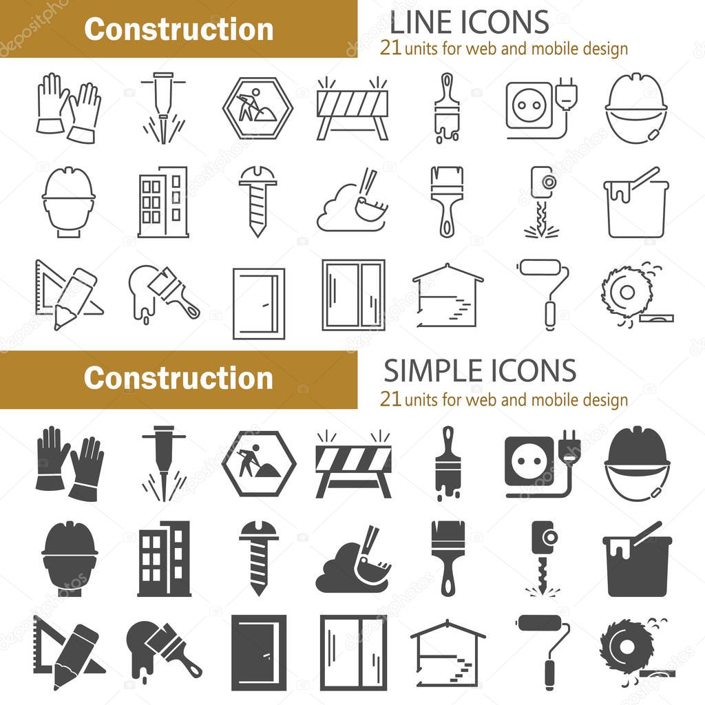 Construction line and simple icons set for web and mobile design