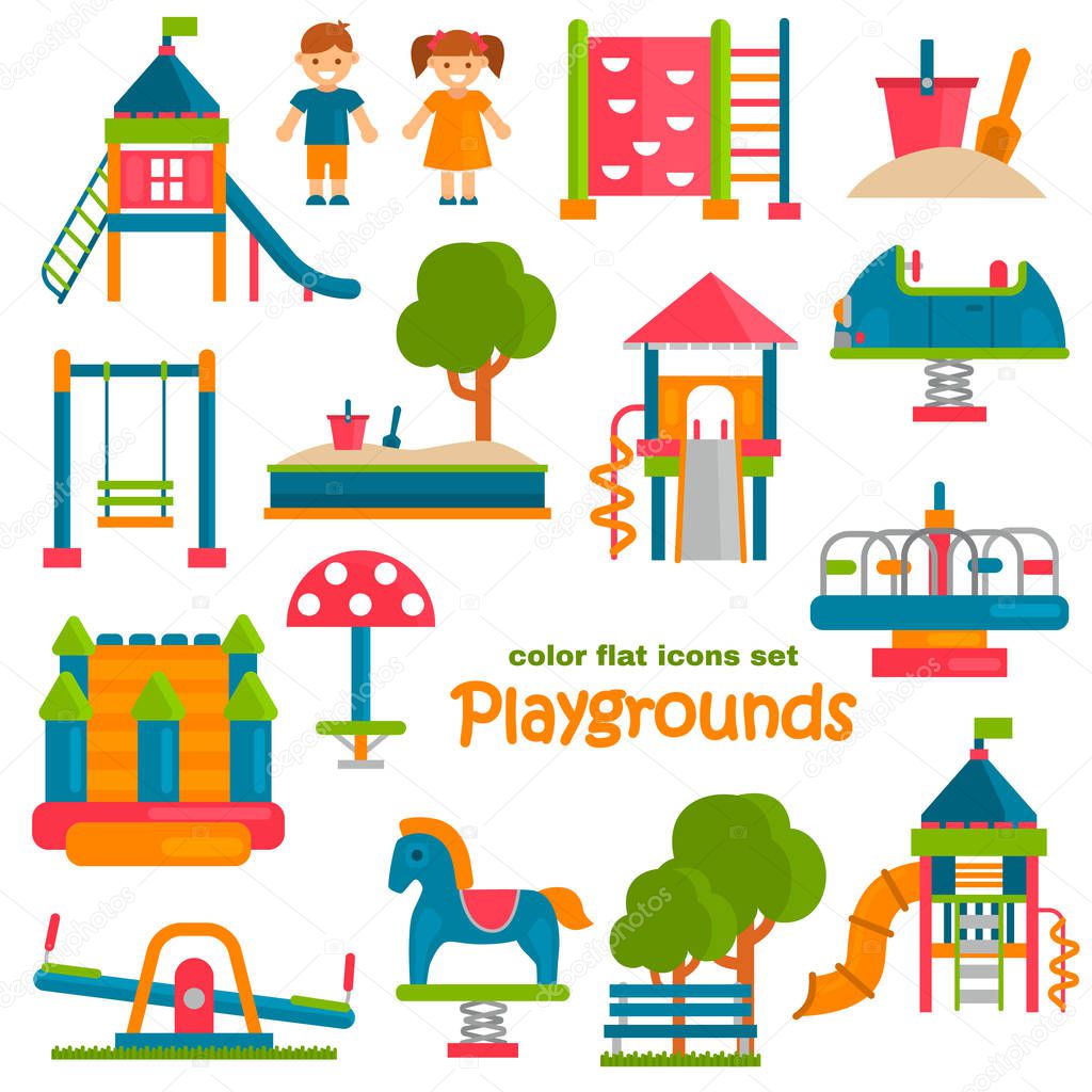 Playground color flat icons set for web and mobile design