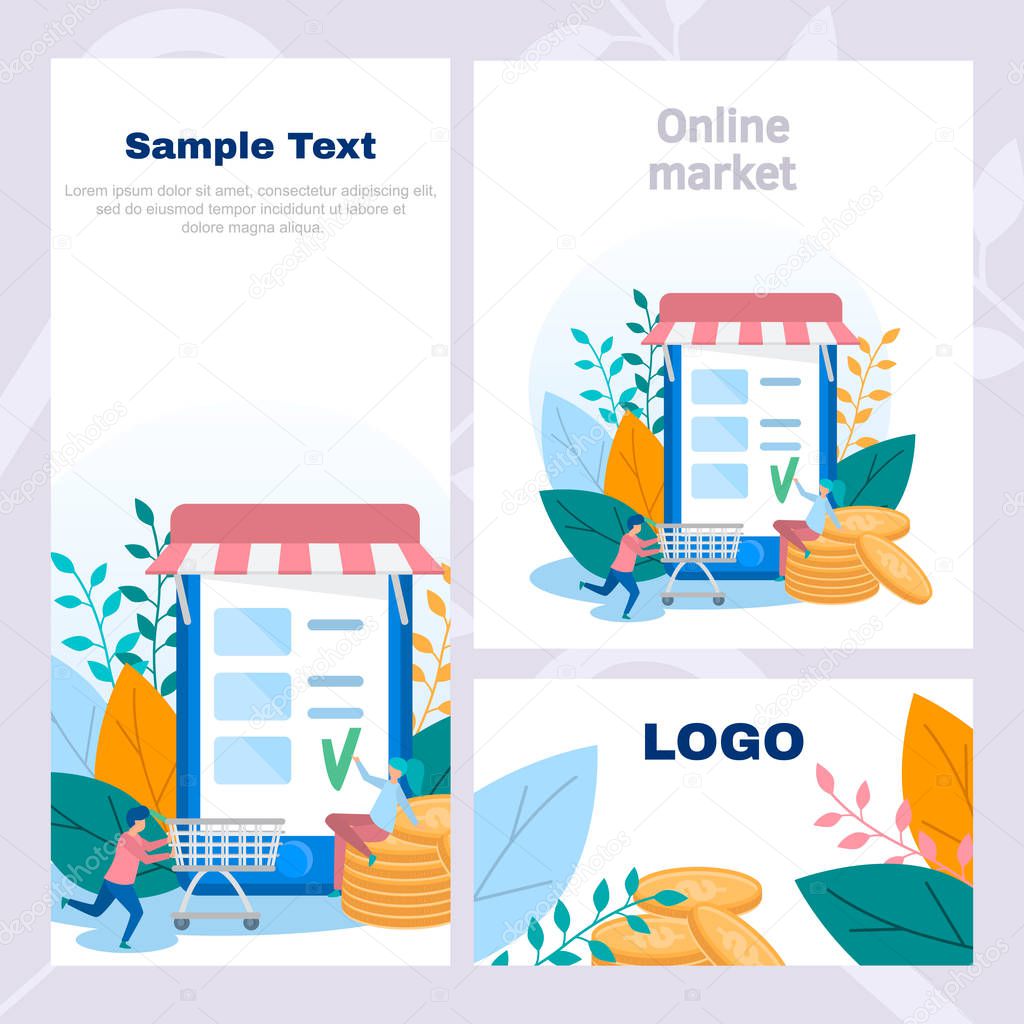 Concept corporate style flyer of online shop, online purchase, online store, sale and purchase, web page. Color flat vector design