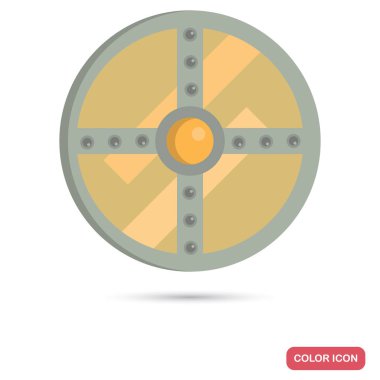 Web ve mobil tasarım için Viking kalkan renk düz simgesi