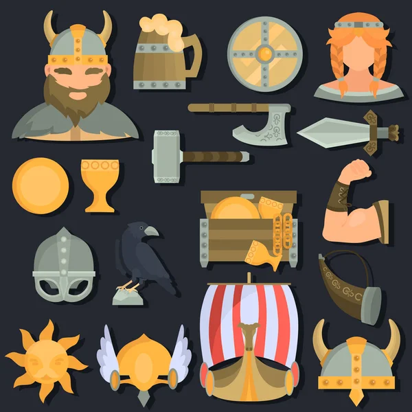 Iconos Planos Color Cultura Vikinga Para Diseño Web Móvil — Vector de stock