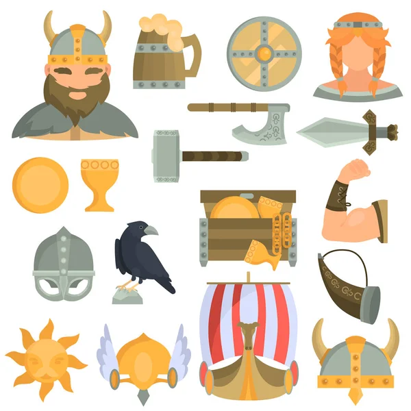Iconos Planos Color Cultura Vikinga Para Diseño Web Móvil — Vector de stock