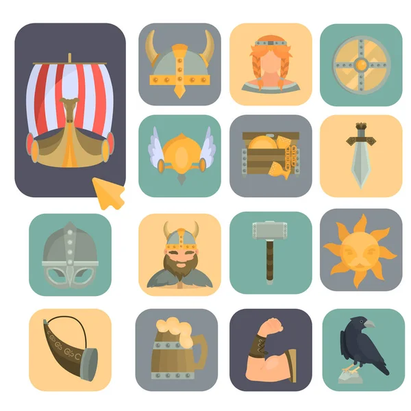 Iconos Planos Color Cultura Vikinga Para Diseño Web Móvil — Archivo Imágenes Vectoriales
