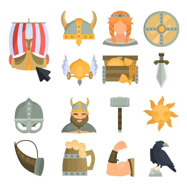 Viking Kultúra Befest Lakás Ikonok Részére Pókháló Mozgatható Tervez — Stock Vector