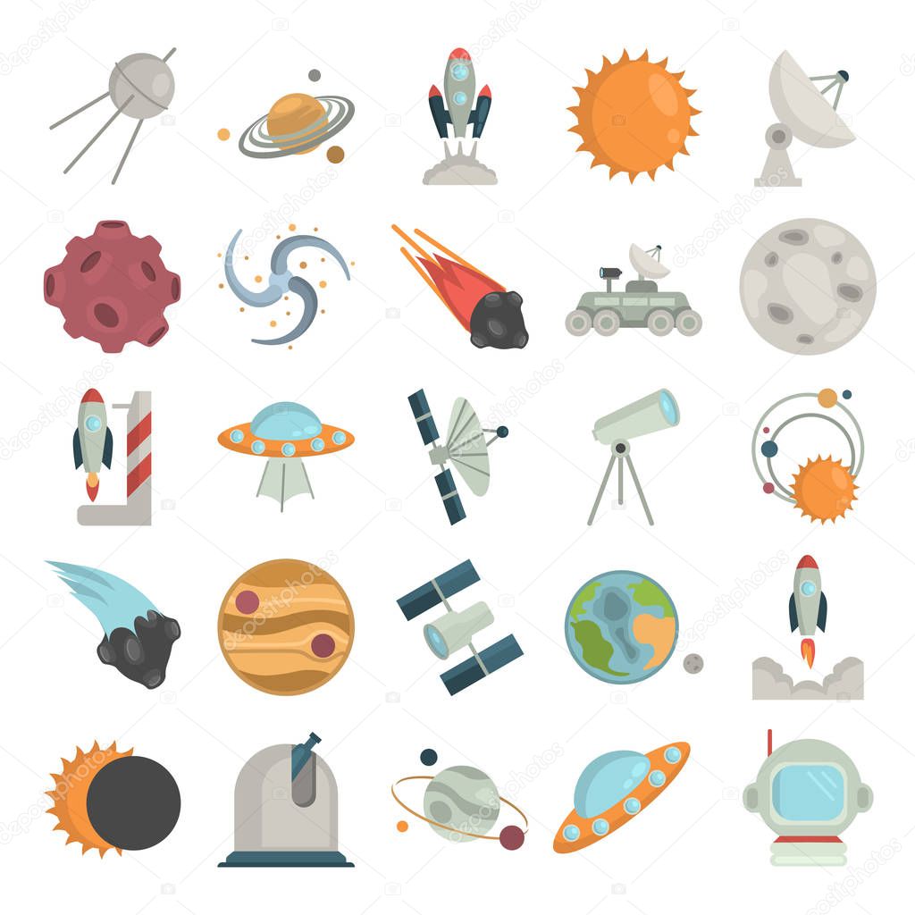 Space color flat icons set for web and mobile design