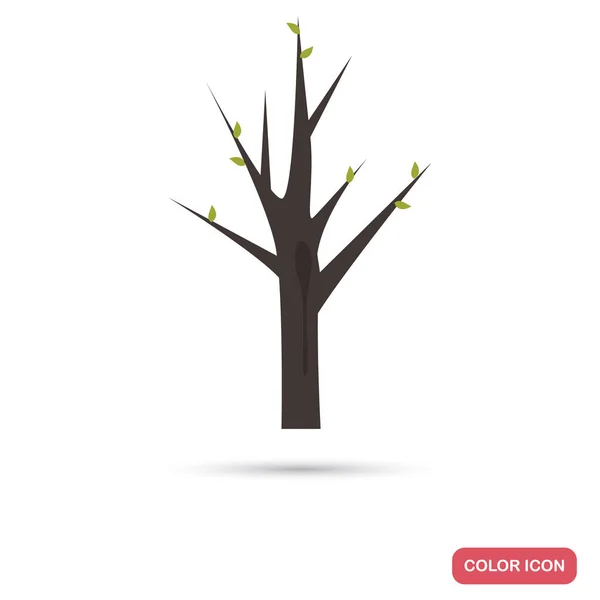 Arbre de printemps avec les premières feuilles couleur icône plate pour la conception web et mobile — Image vectorielle