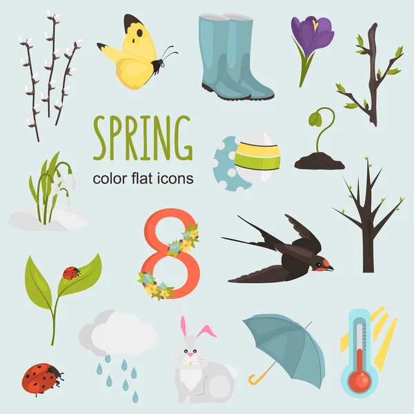 Frühling Farbe flache Symbole für Web-und mobiles Design eingestellt Vektorgrafiken