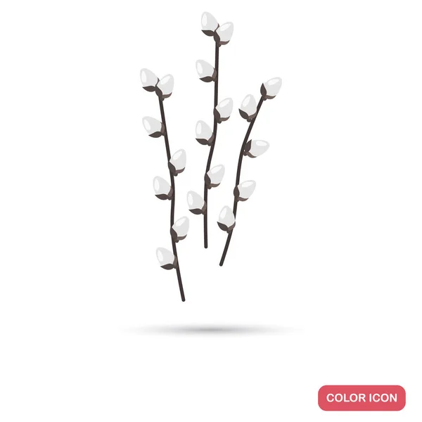 Jehnědy na willow větev barevné ploché ikony pro web a mobilní design Stock Vektory